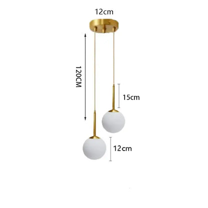 Modern gold 3-light led pendant glass globe lighting for bedroom