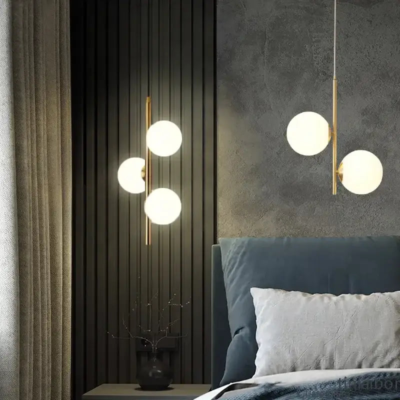 Modern gold 3-light led pendant glass globe lighting for bedroom