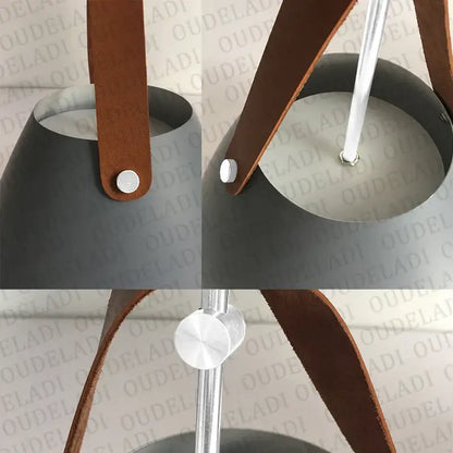 Modern conical led pendant light for dining room with leather straps