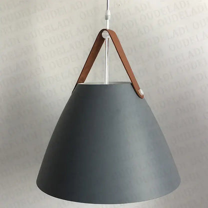 Modern conical led pendant light for dining room with leather straps