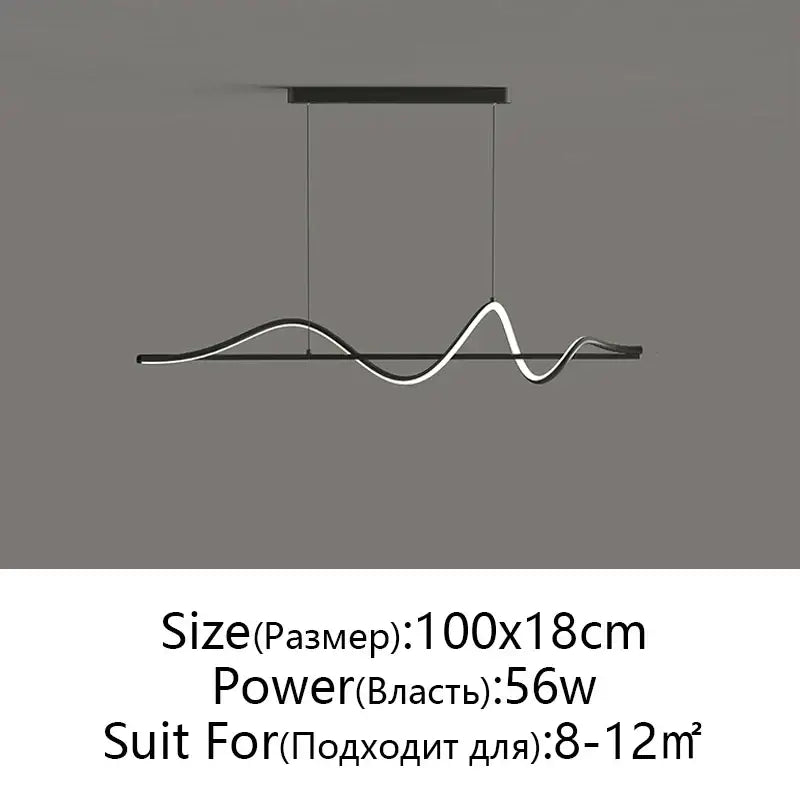 Modern black & white wave led pendant light for dining room