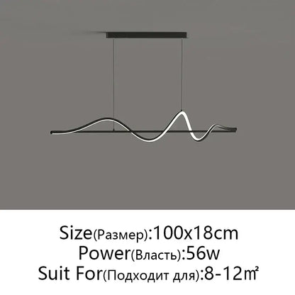 Modern black & white wave led pendant light for dining room
