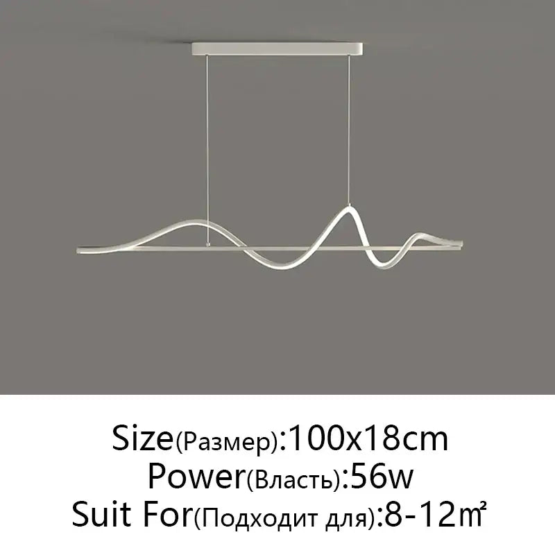 Modern black & white wave led pendant light for dining room