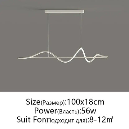 Modern black & white wave led pendant light for dining room