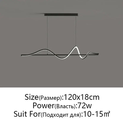 Modern black & white wave led pendant light for dining room