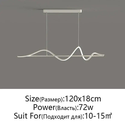 Modern black & white wave led pendant light for dining room