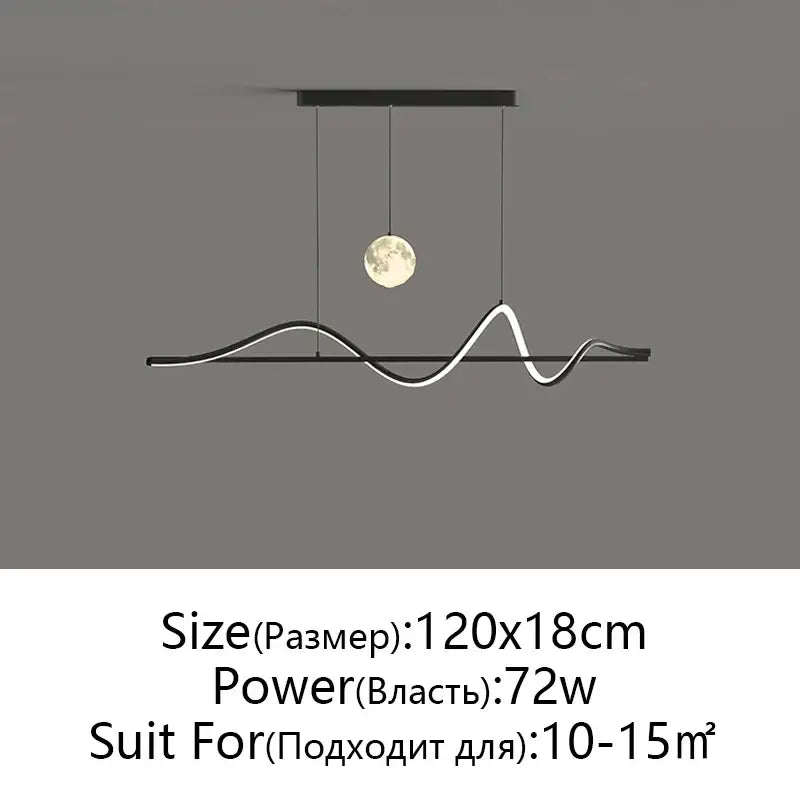 Modern black & white wave led pendant light for dining room
