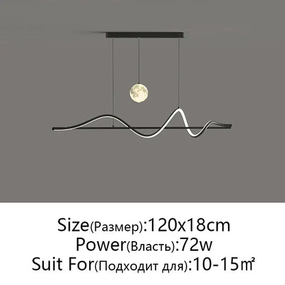 Modern black & white wave led pendant light for dining room