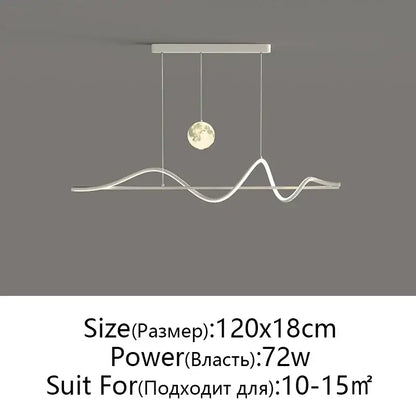 Modern black & white wave led pendant light for dining room
