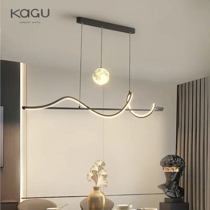 Modern black & white wave led pendant light for dining room