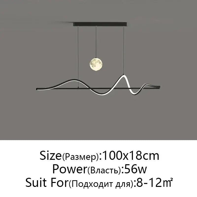 Modern black & white wave led pendant light for dining room