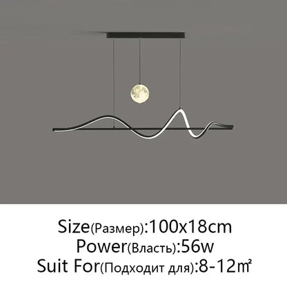 Modern black & white wave led pendant light for dining room