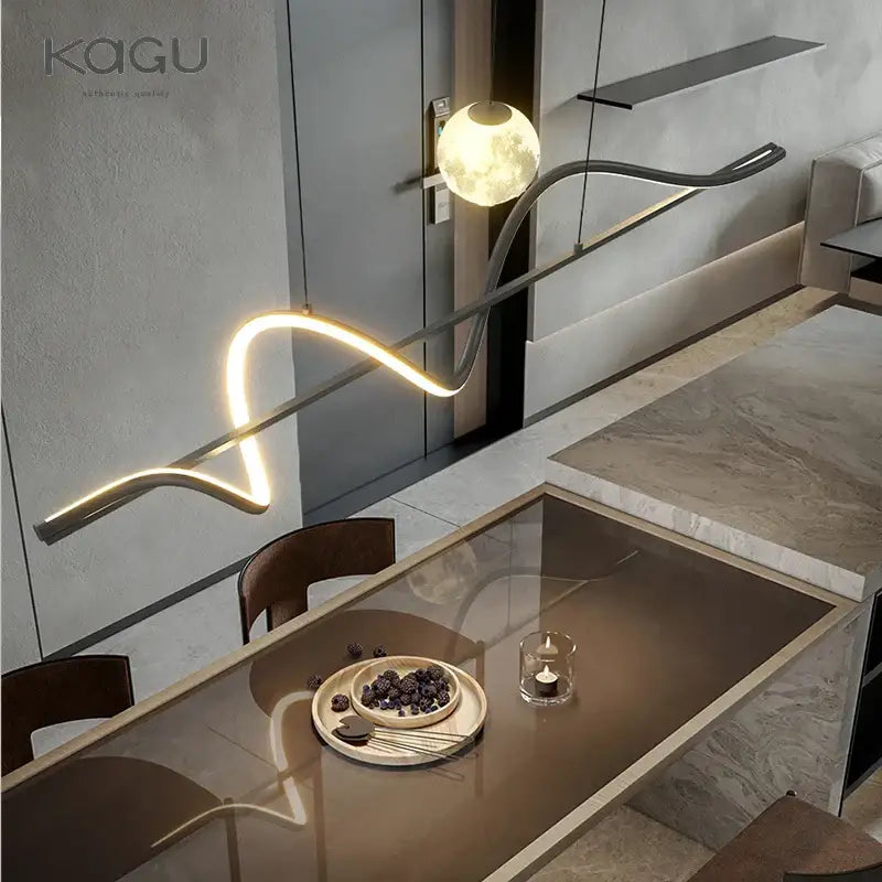 Modern black & white wave led pendant light for dining room