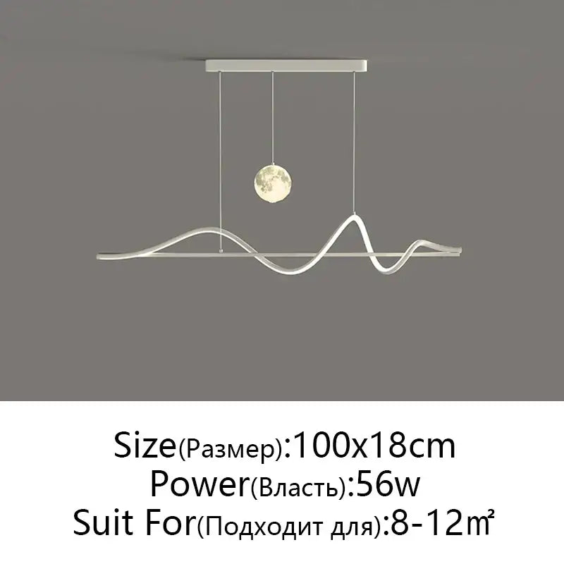 Modern black & white wave led pendant light for dining room