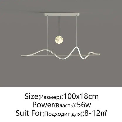 Modern black & white wave led pendant light for dining room