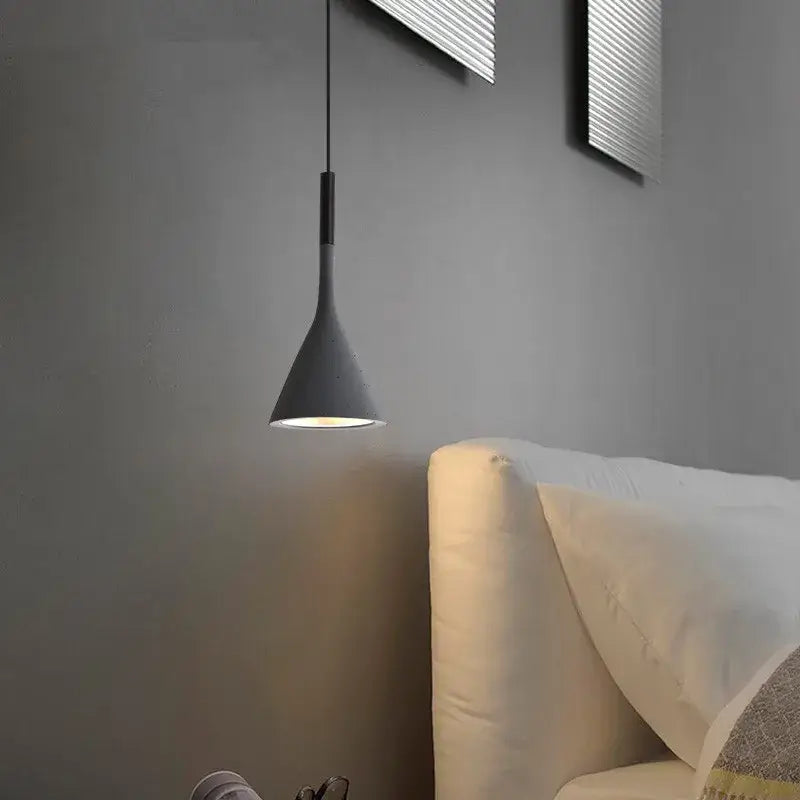 Modern matte black & blue led pendant light living room conical shade