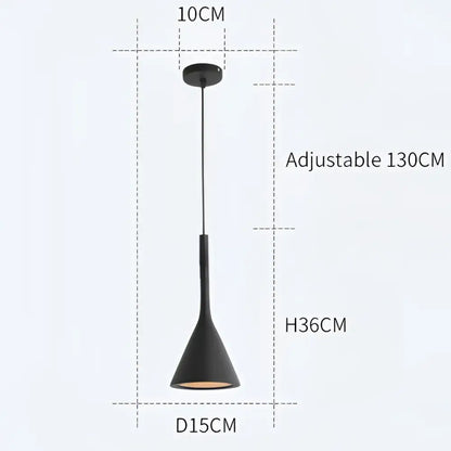 Modern matte black & blue led pendant light living room conical shade