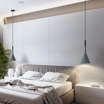 Modern matte black & blue led pendant light living room conical shade