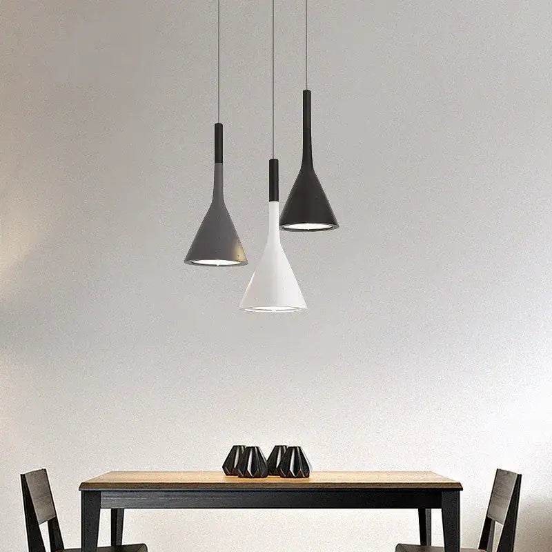 Modern matte black & blue led pendant light living room conical shade