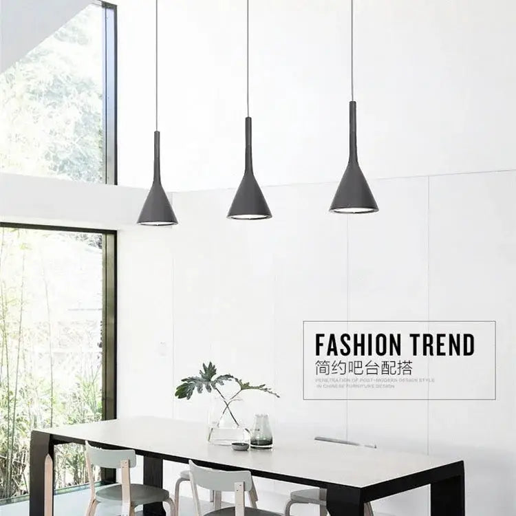 Modern matte black & blue led pendant light living room conical shade