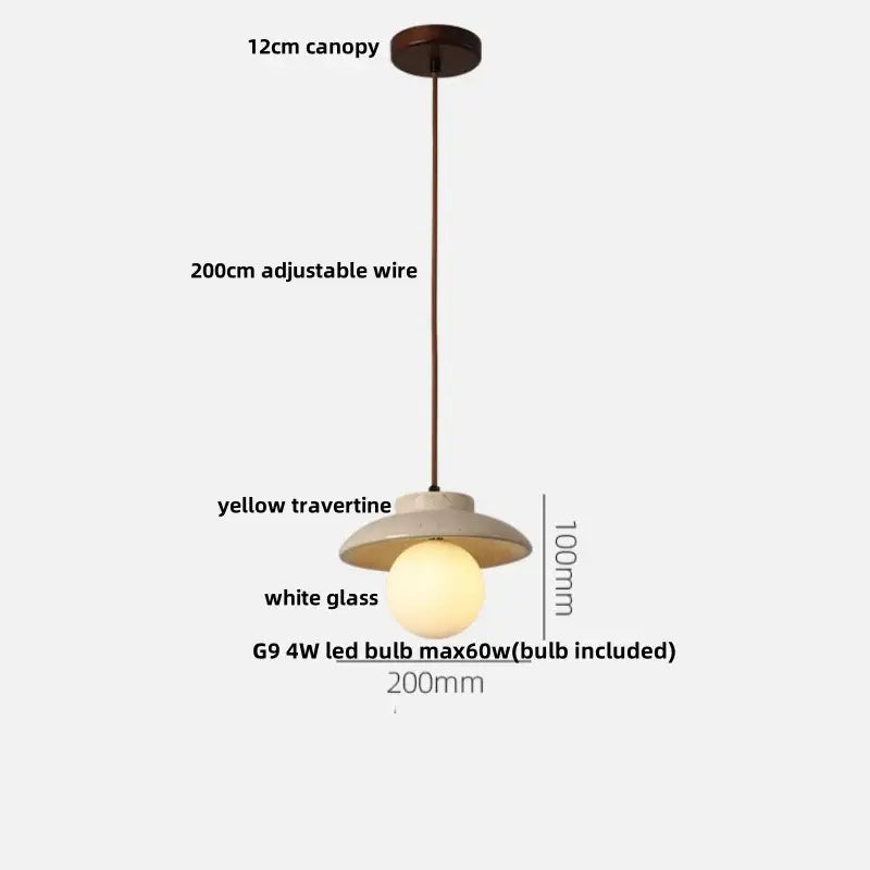 Wabi sabi beige stone and wood led pendant light dining room