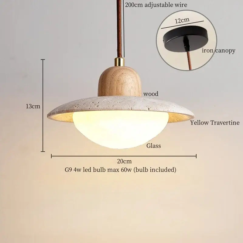 Modern beige concrete and dark wood led pendant light dining room