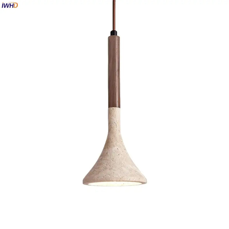 Modern beige concrete and dark wood led pendant light dining room