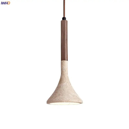 Modern beige concrete and dark wood led pendant light dining room