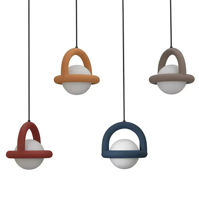 Minimalist arched wood and terracotta led pendant lights dining room