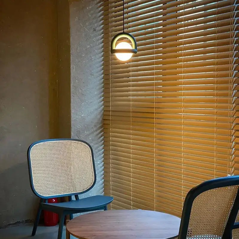 Minimalist arched wood and terracotta led pendant lights dining room