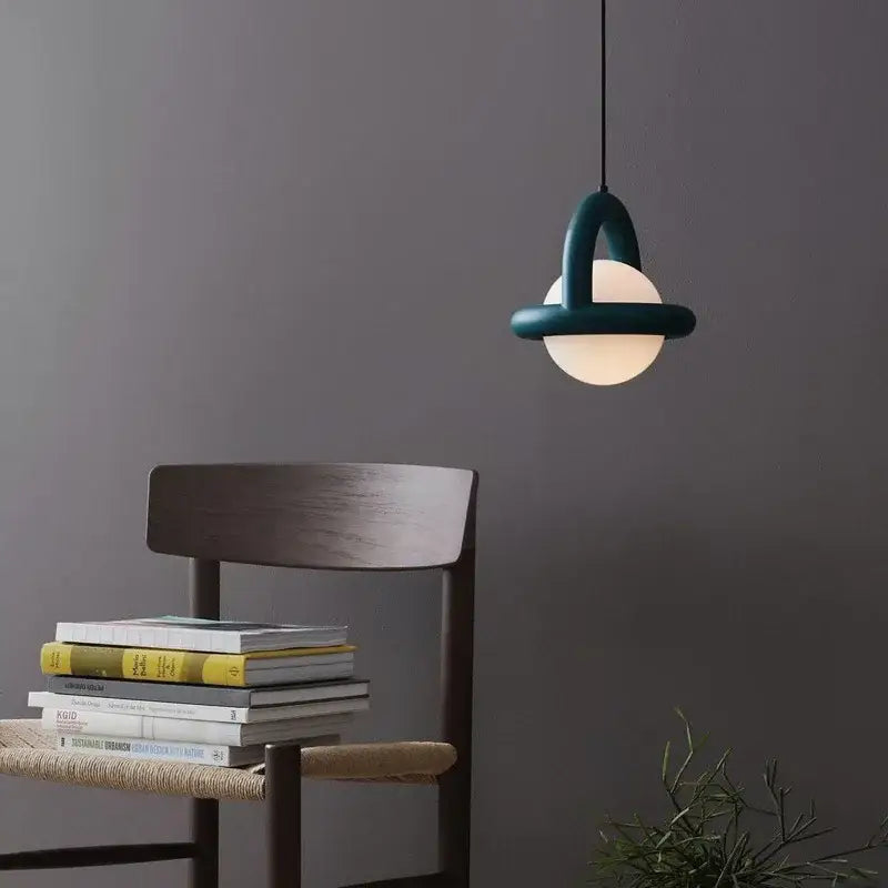 Minimalist arched wood and terracotta led pendant lights dining room