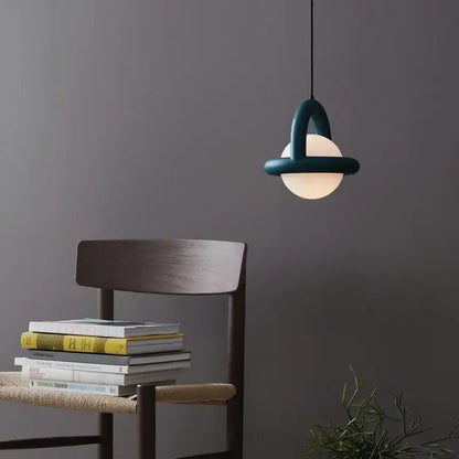 Minimalist arched wood and terracotta led pendant lights dining room