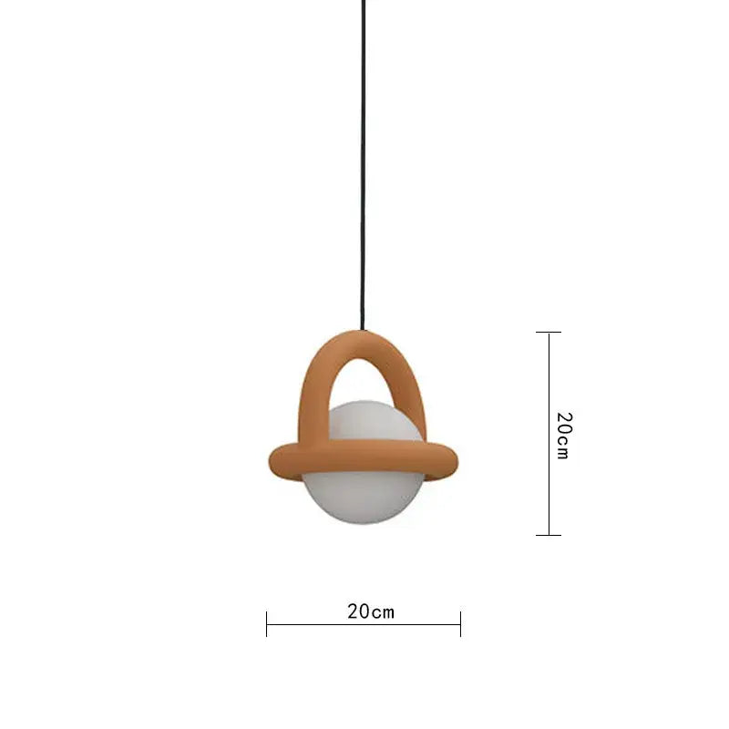 Minimalist arched wood and terracotta led pendant lights dining room