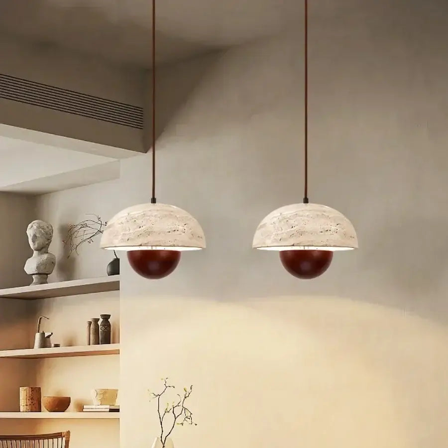 Modern travertine and wood led pendant lights bar kitchen decor