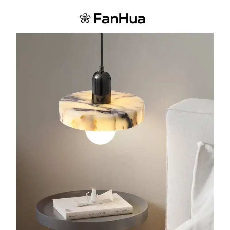 Modern beige marble led pendant lights dining room adjustable steel