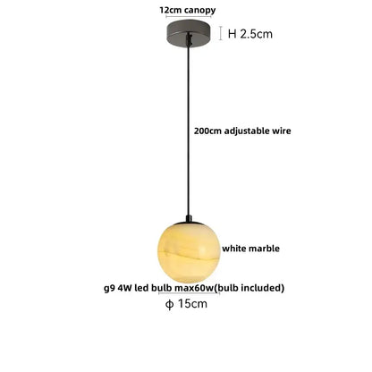 Modern beige marble led pendant lights dining room adjustable steel