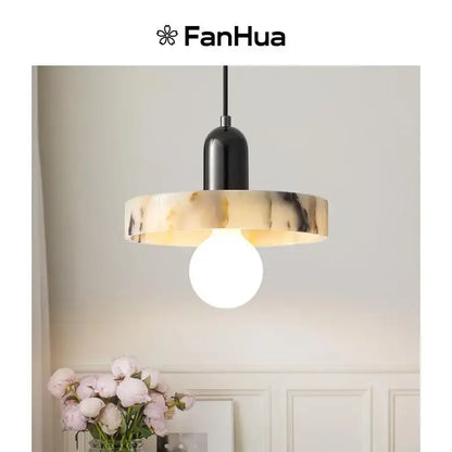 Modern beige marble led pendant lights dining room adjustable steel