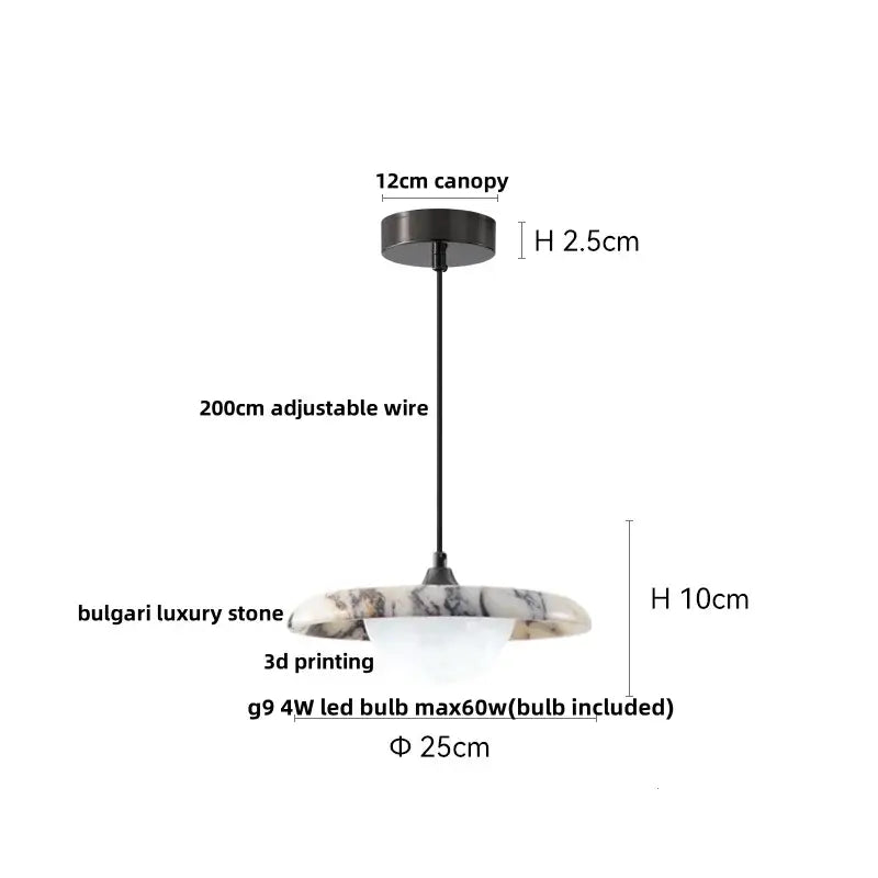 Modern beige marble led pendant lights dining room adjustable steel