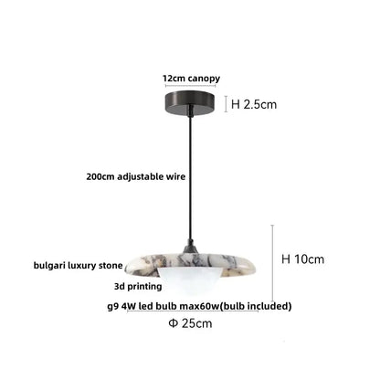Modern beige marble led pendant lights dining room adjustable steel