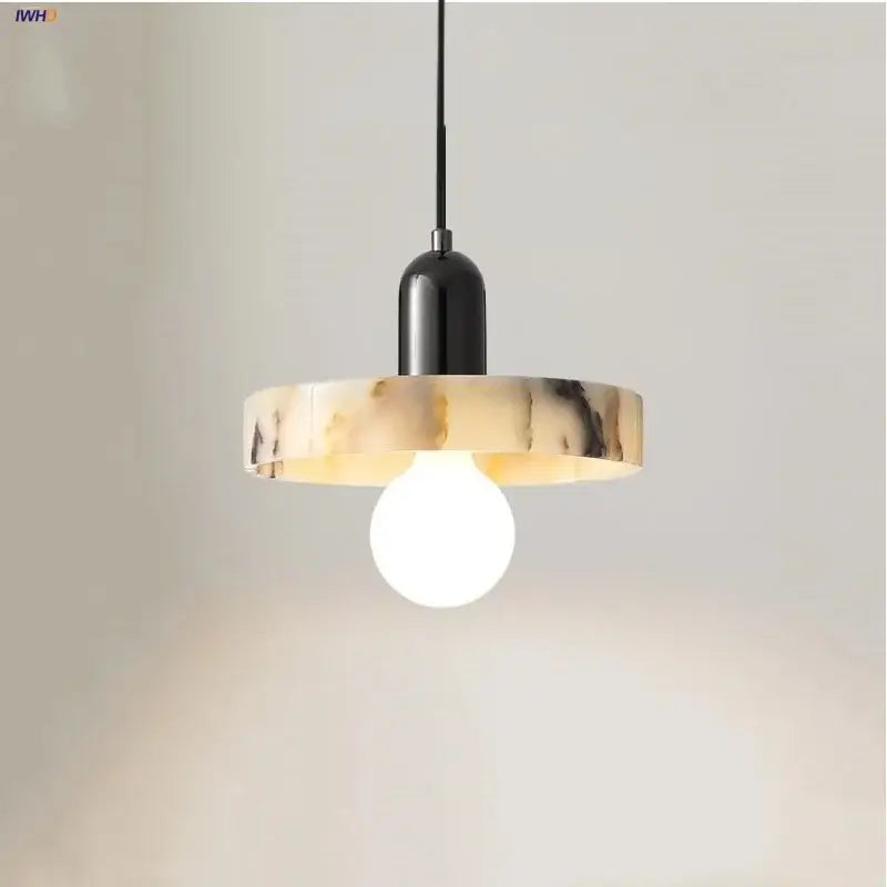 Modern beige marble led pendant lights dining room adjustable steel