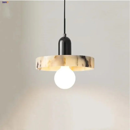 Modern beige marble led pendant lights dining room adjustable steel
