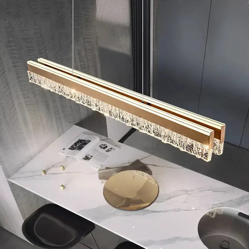 Modern gold rectangular led pendant light for dining room