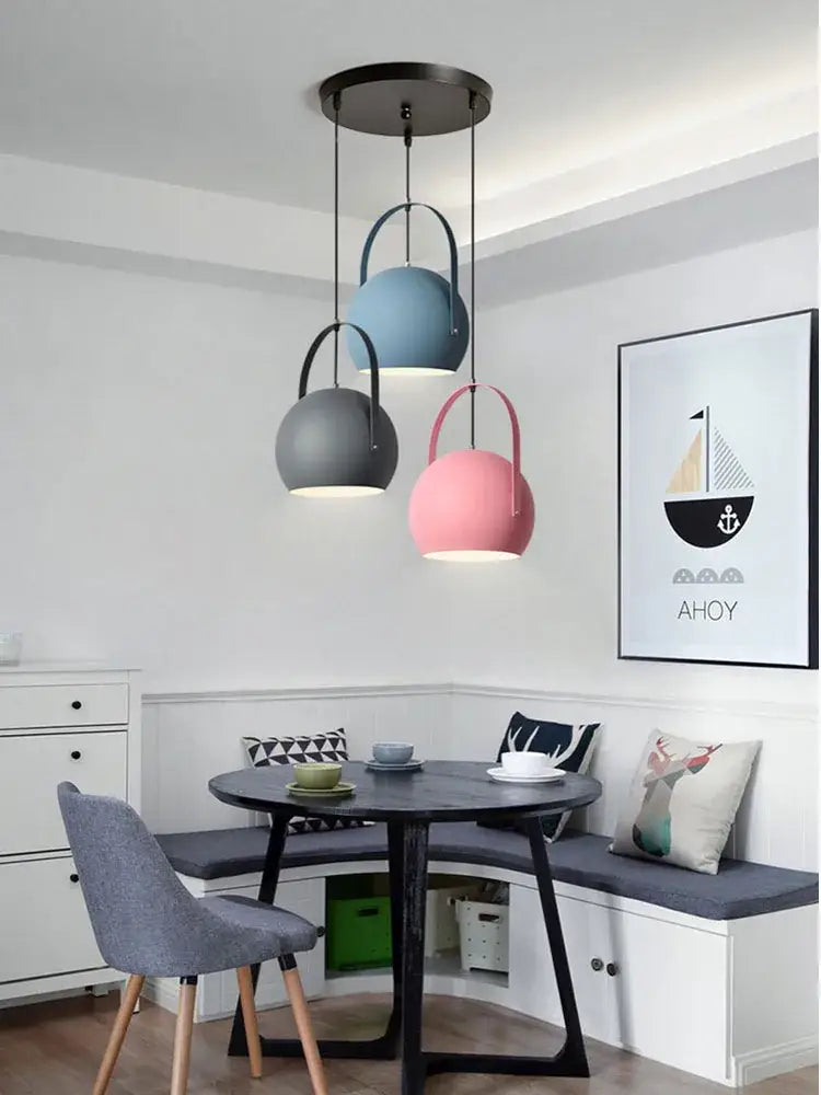 Modern blue gray & pink led pendant lights dining room multi color