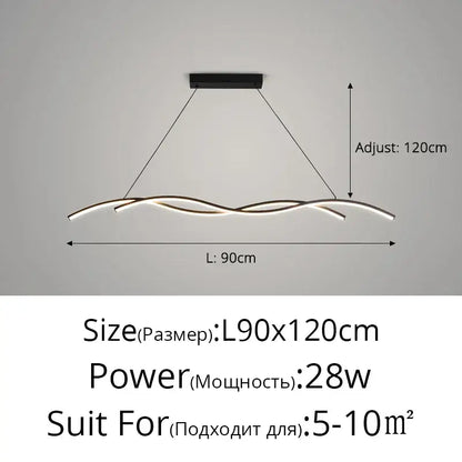 Modern wavy black & white led pendant lights for dining room
