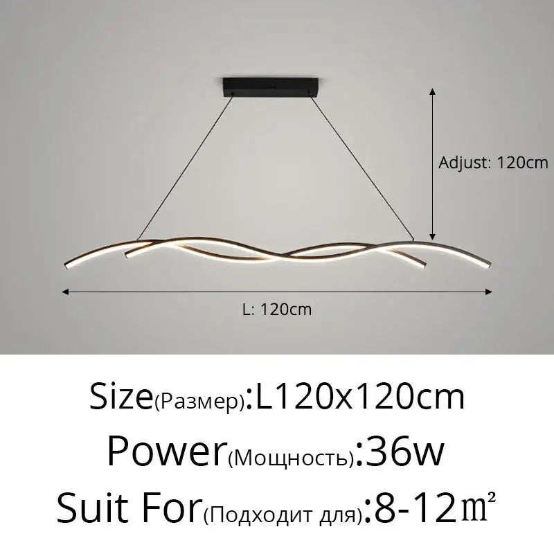 Modern wavy black & white led pendant lights for dining room