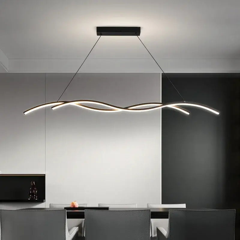 Modern wavy black & white led pendant lights for dining room