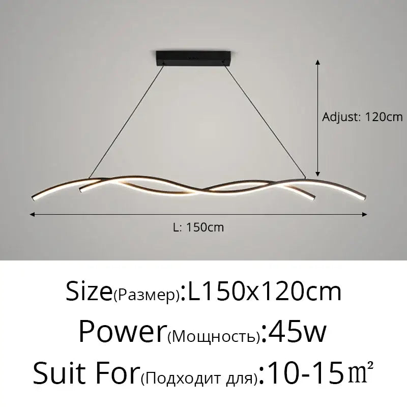 Modern wavy black & white led pendant lights for dining room