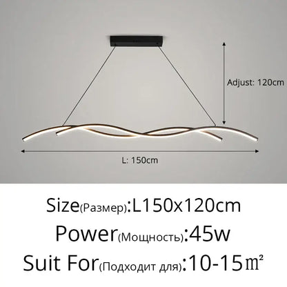 Modern wavy black & white led pendant lights for dining room
