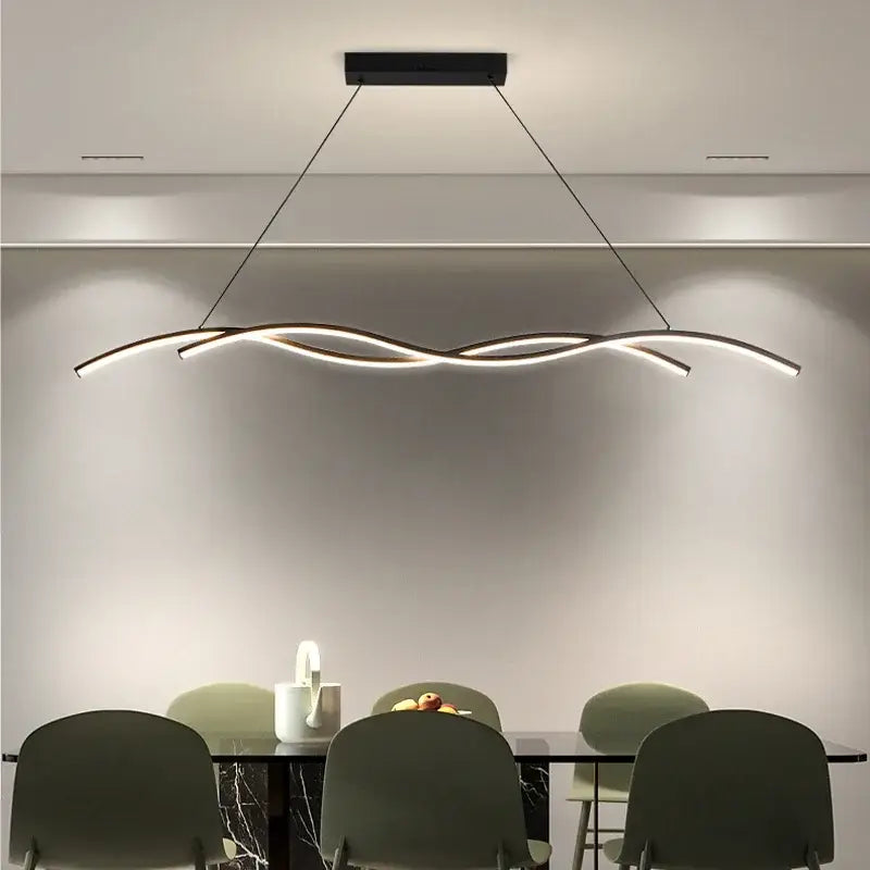 Modern wavy black & white led pendant lights for dining room