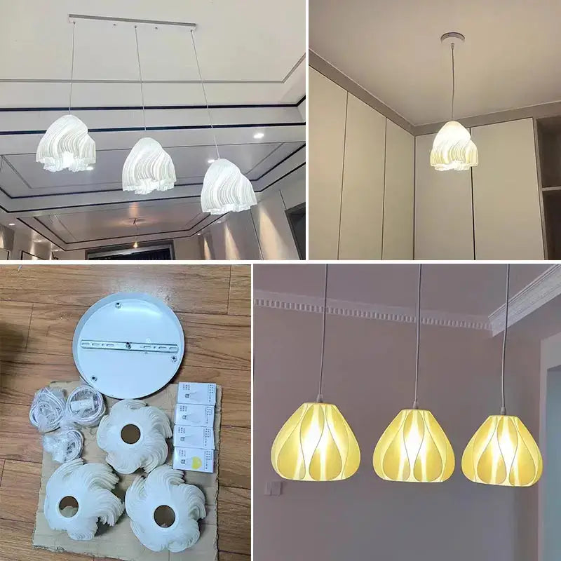Modern cream fabric layered led pendant lights kitchen dining room